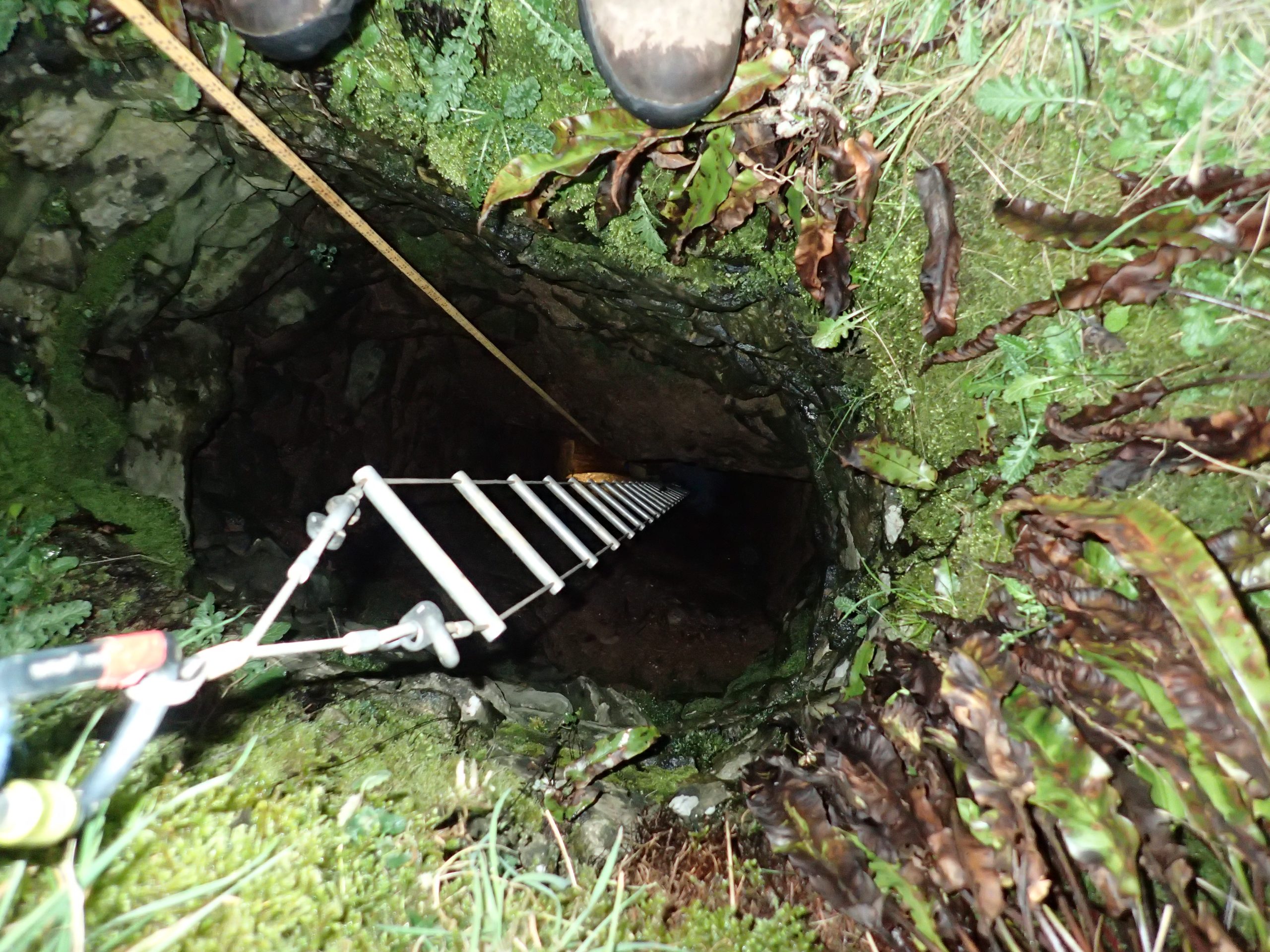 A look down into a mineshaft.