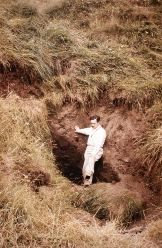 Image of a Caver outside newly discovered Cave in 1968, Waterwheel Swallet
