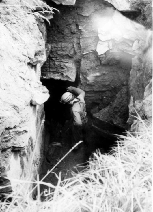 Greg Smith at the entrance to Upper Flood Swallet