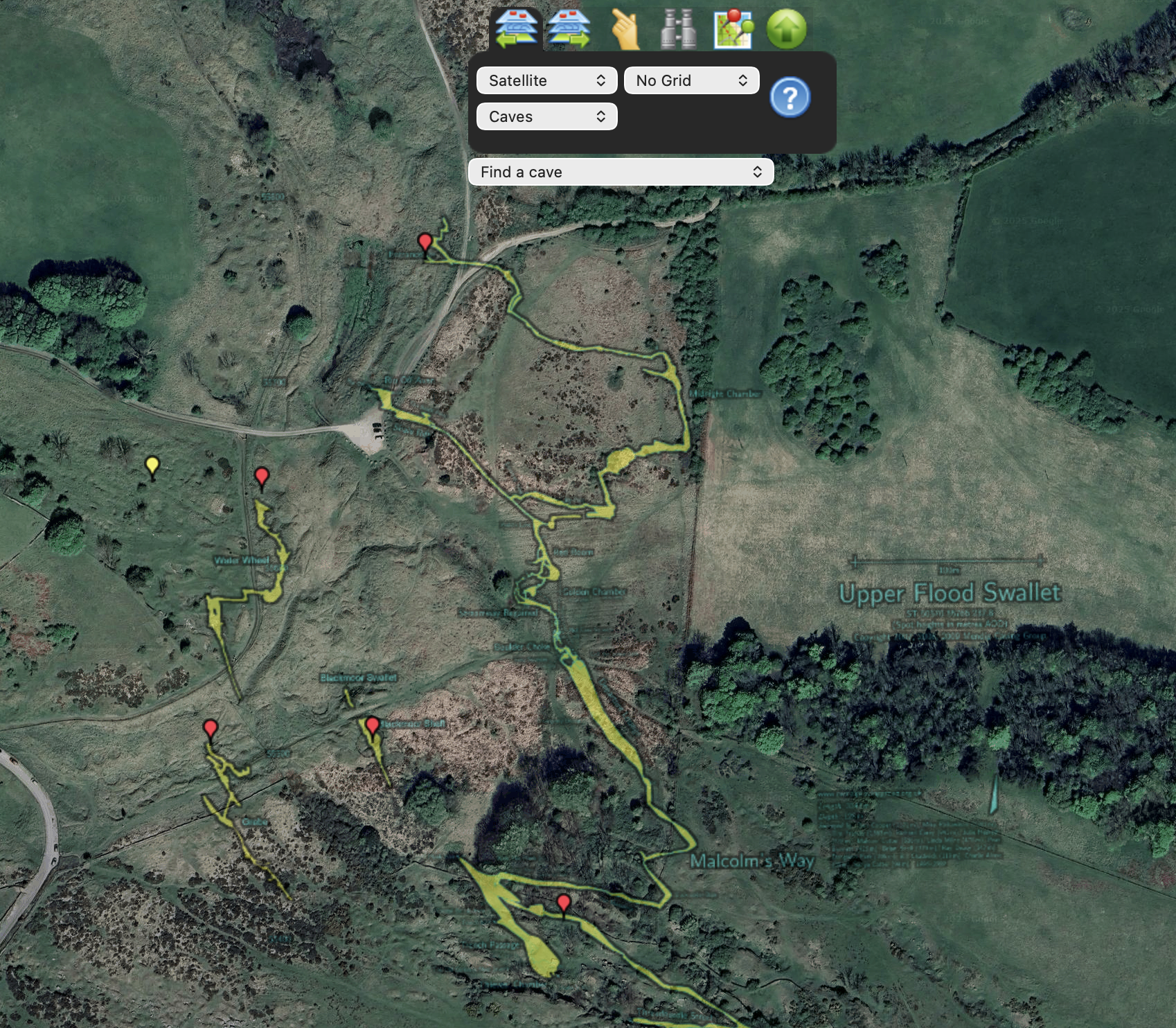 Screenshot of the Mendip Cave Survey Overlay Map